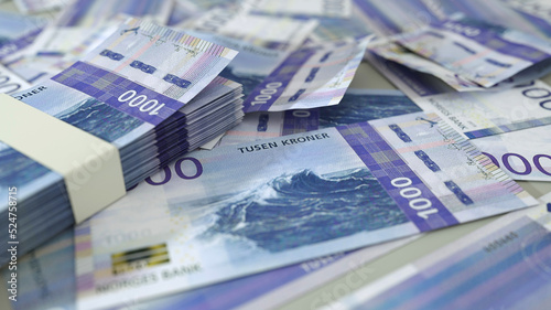 Foto close up of 1000 Norwegian krone notes spread on table