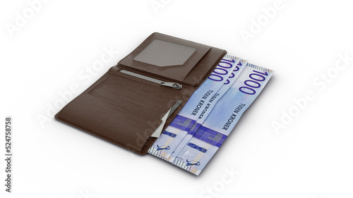 3D rendering of 1000 Norwegian krone notes in wallet