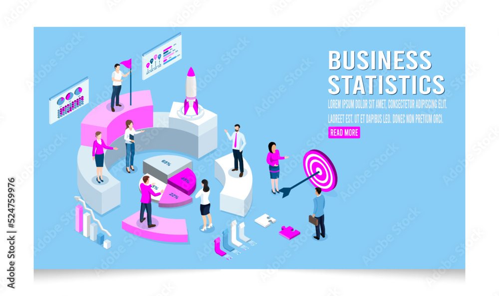 Isometric 3D Business statistics and Financial administration concept with business man and woman run to their goal. Eps10 vector illustration Isometric 3D Business statistics and Financial administration concept with business man and woman run to their goal. Eps10 vector illustration