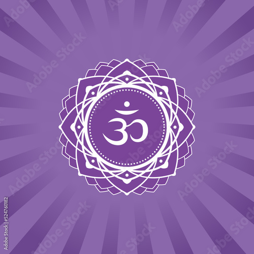 Sahasrara thousand-petaled or crown chakra is generally considered the seventh primary symbol, according to most tantric yoga traditions, Ayurveda, Hinduism, Buddhism. Energy center of human body. (ID: 524760182)