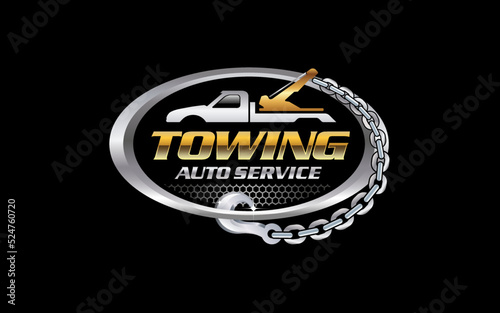 Illustration vector graphic of towing truck service logo design suitable for the automotive company