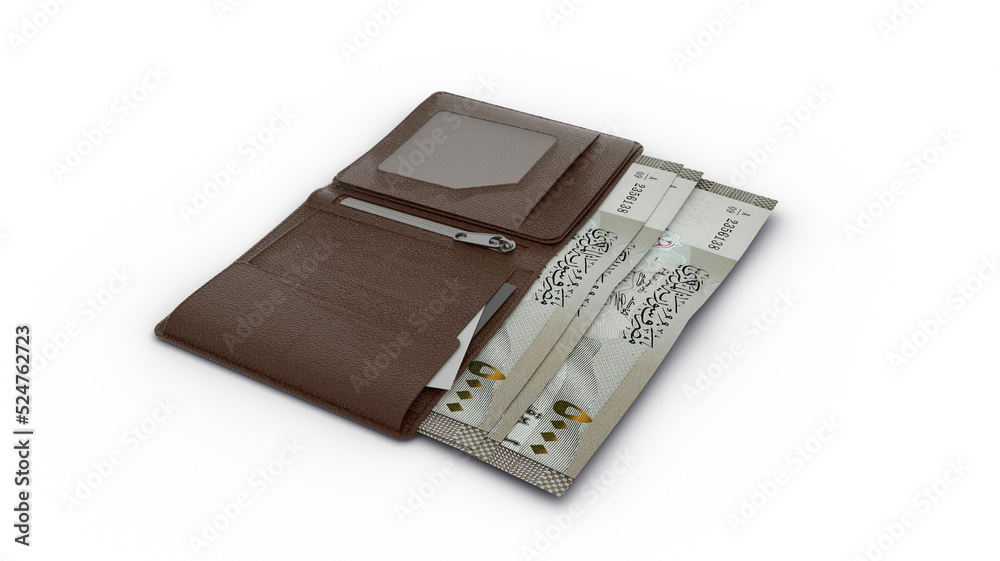 3D rendering of Syrian pound notes in wallet 3D rendering of Syrian pound notes in wallet