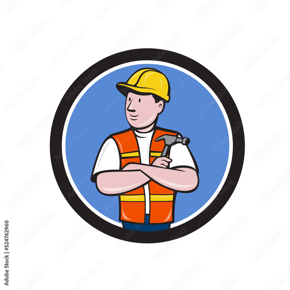 Builder Carpenter Folded Arms Hammer Circle Cartoon Builder Carpenter Folded Arms Hammer Circle Cartoon