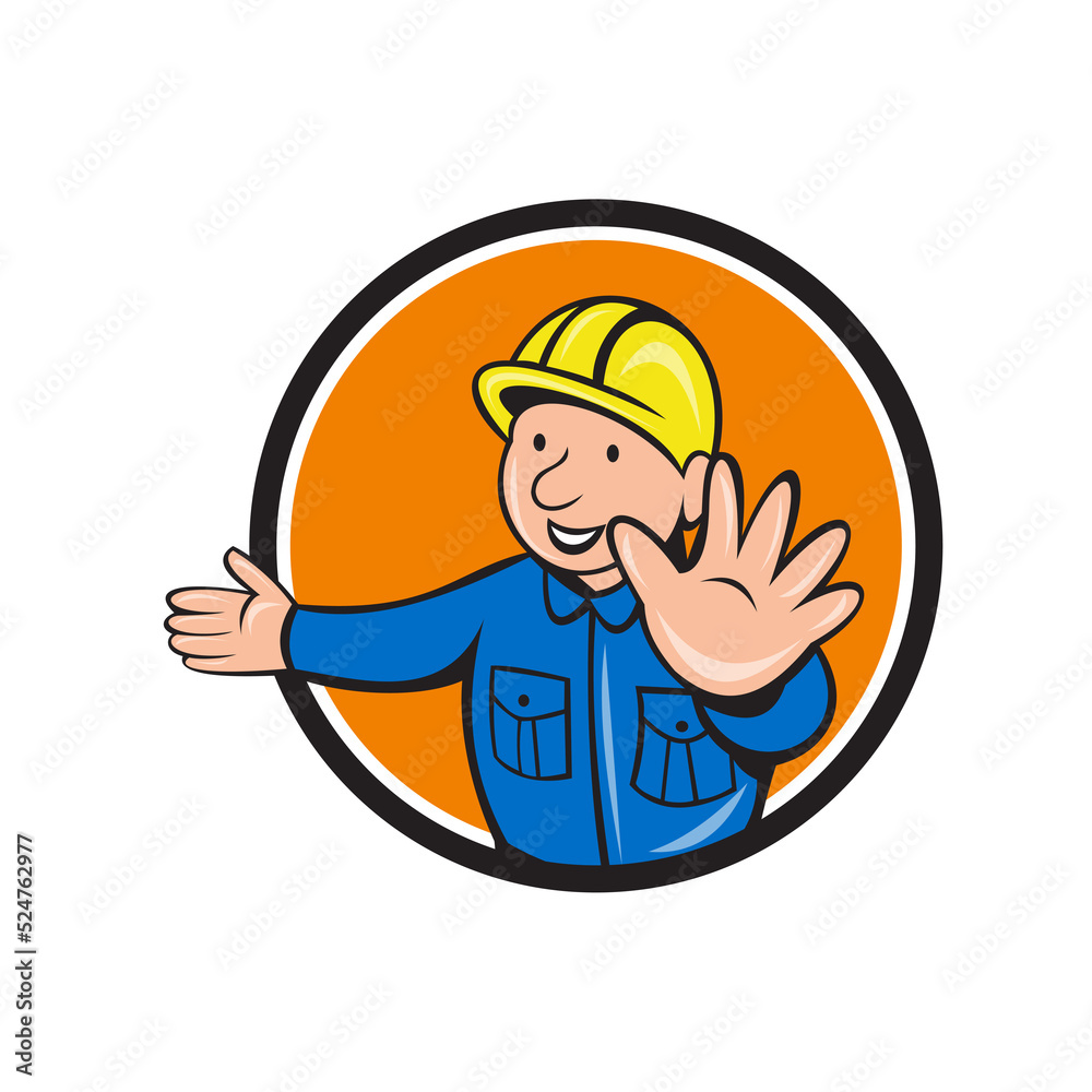 Builder Hand Stop Signal Circle Cartoon