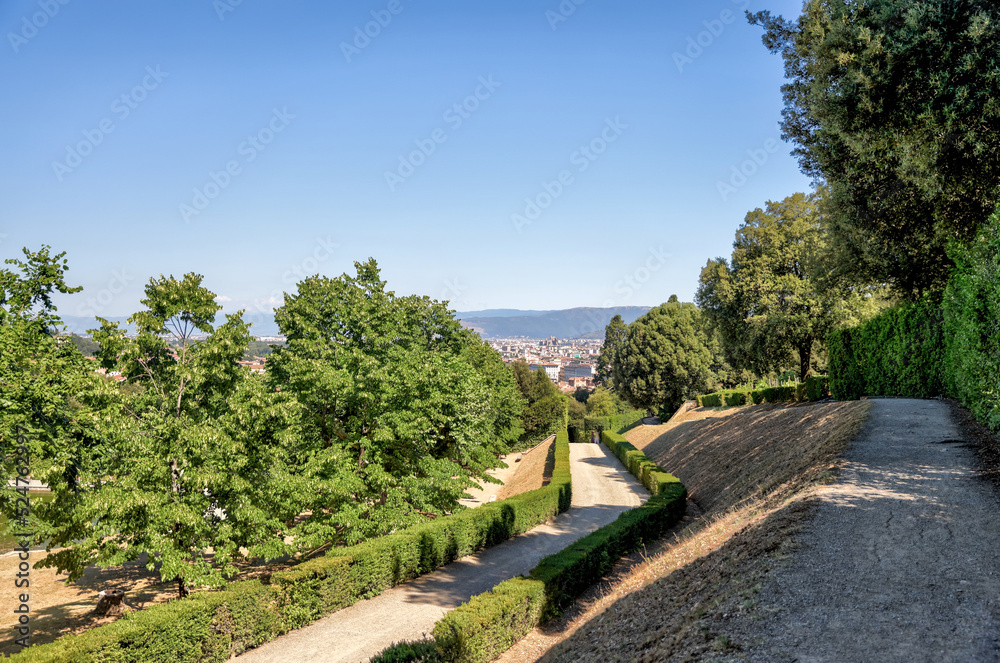 The historic Boboli Gardens and Pitti Palace in Florence Italy