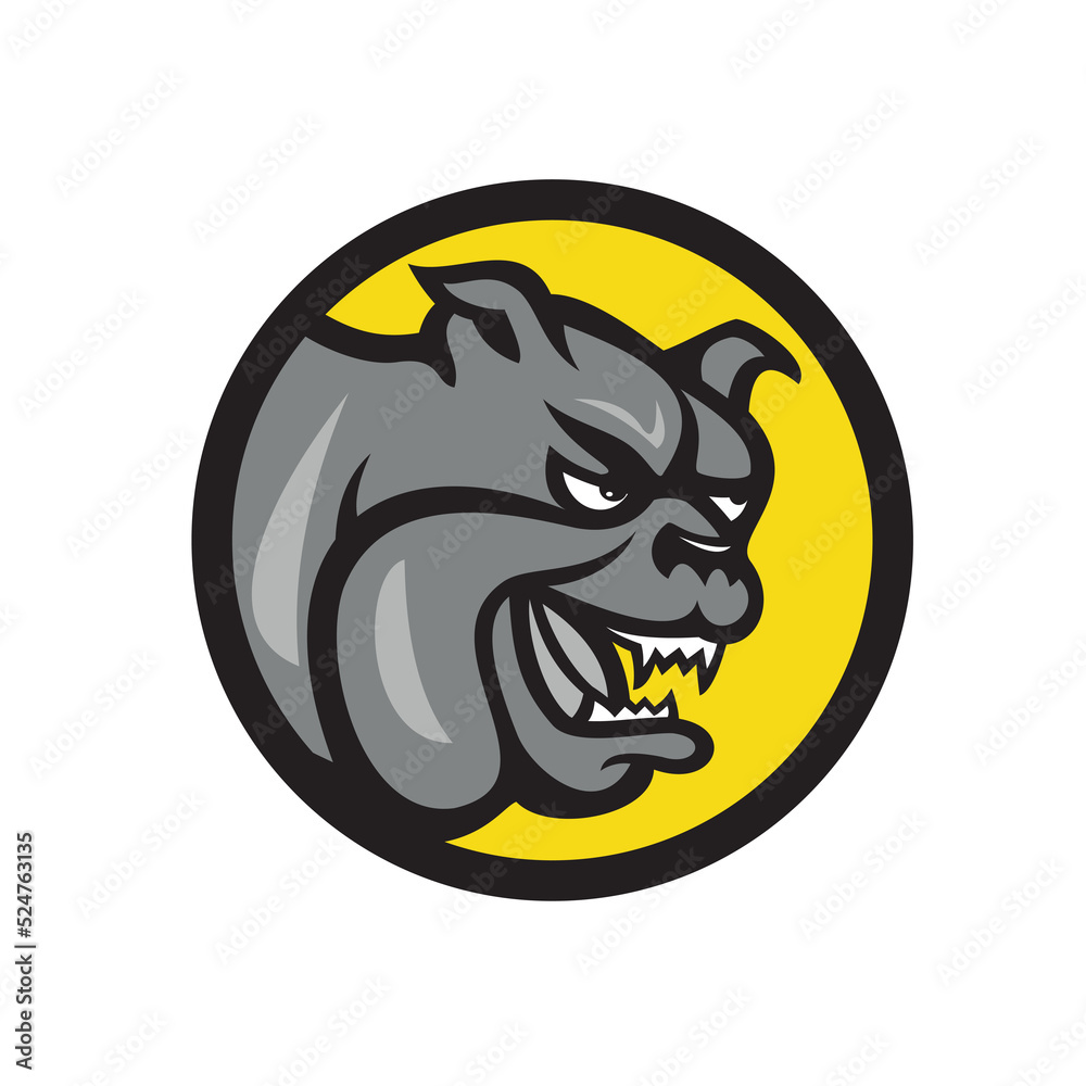 Angry Bulldog Head Circle Cartoon