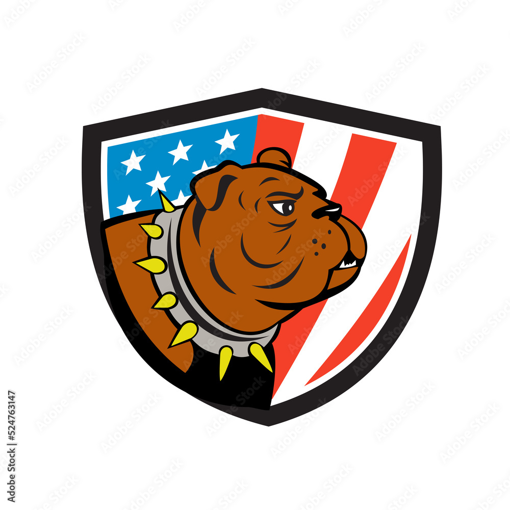 Bulldog Head USA Flag Crest Cartoon Bulldog Head USA Flag Crest Cartoon