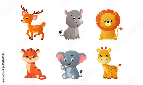set of wildlife animals in hand drawn style. cute cartoon animals