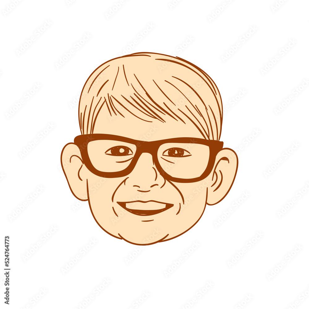 Head Caucasian Boy Smiling Big Glasses Drawing Head Caucasian Boy Smiling Big Glasses Drawing