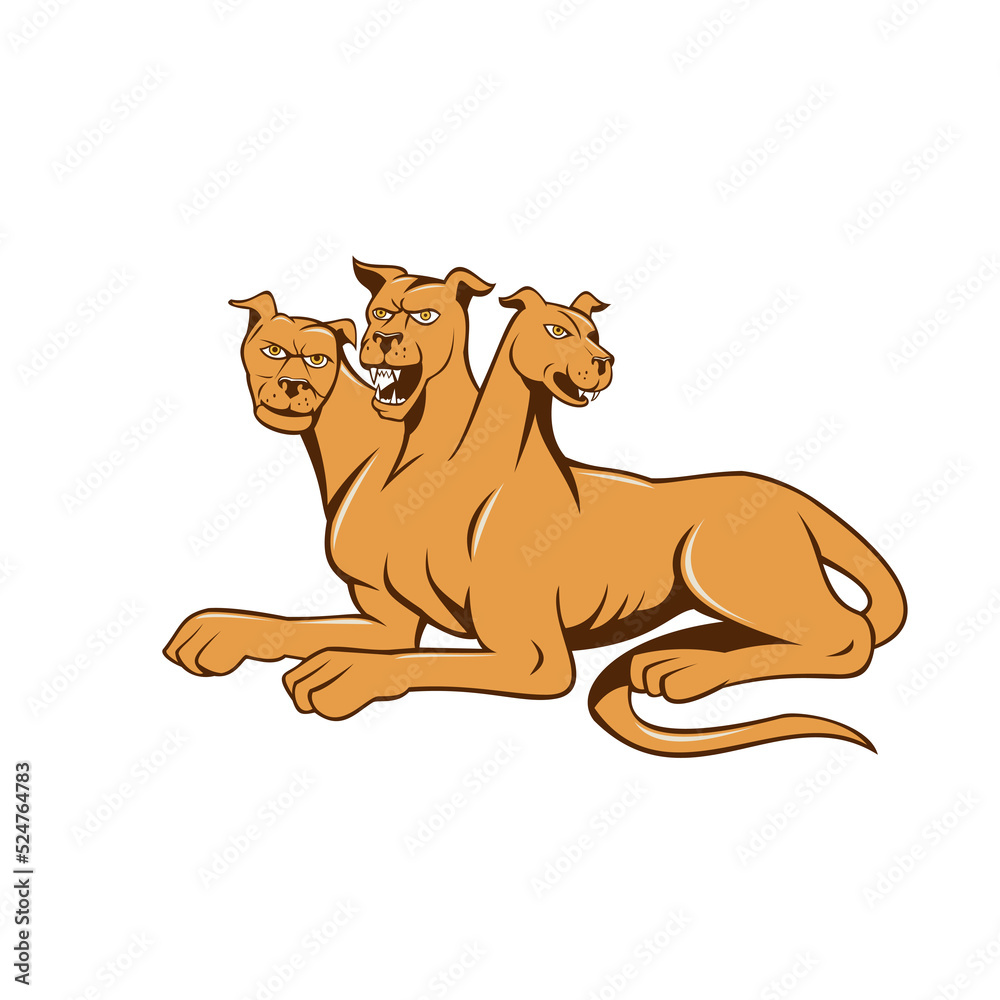 Cerberus Multi-headed Dog Hellhound Sitting Cartoon Cerberus Multi-headed Dog Hellhound Sitting Cartoon