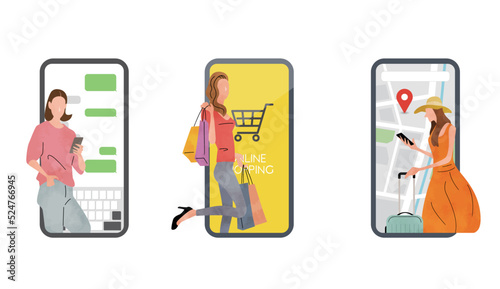ベクターイラスト素材：スマホを使う人々、セット
