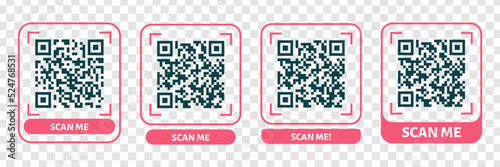Scan me QR code design. QR code for payment, text transfer with scan me button. Vector illustration isolated in white background