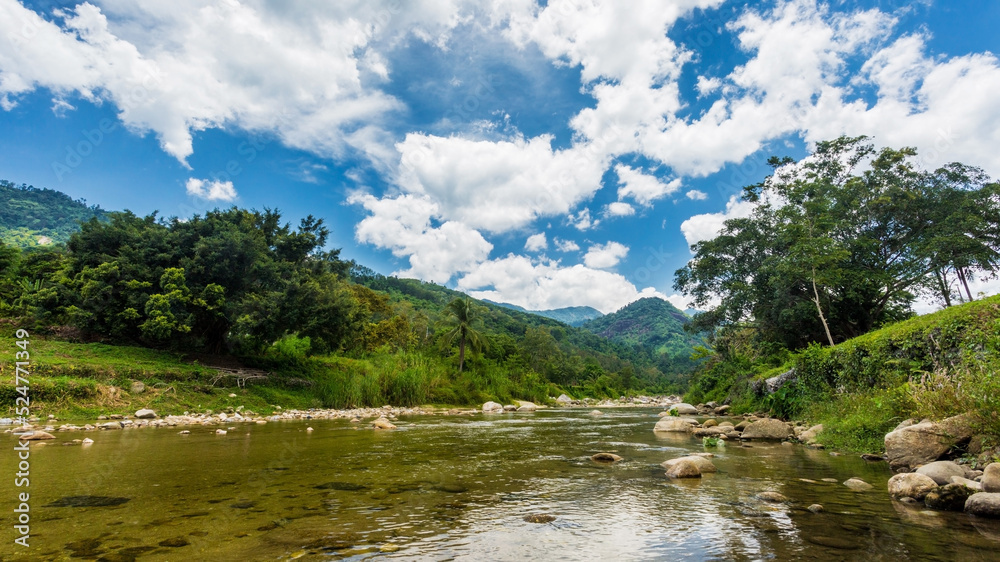 The mountains and river at Kiriwong village, Nakorn Sri Thammarat., Thailand Asia