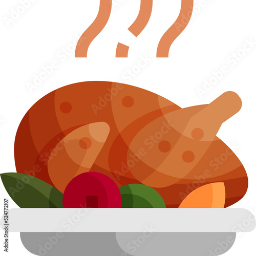 roast turkey flat glossy icon illustration