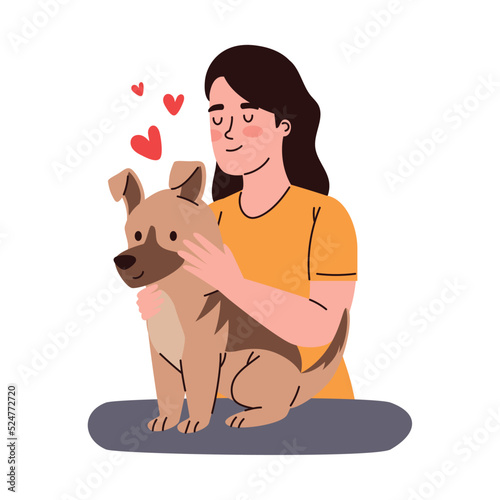 female owner caressing dog