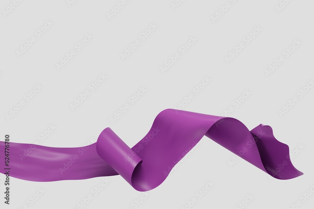 Swirling purple fabric ribbon on white background 3d render. Swirling purple fabric ribbon on white background 3d render.