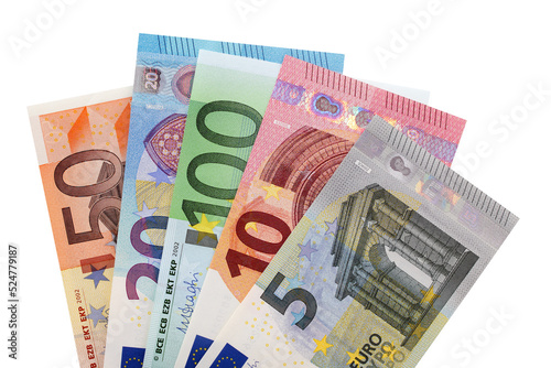 Various Euro currency bills notes fan shape isolated transparent background photo PNG file