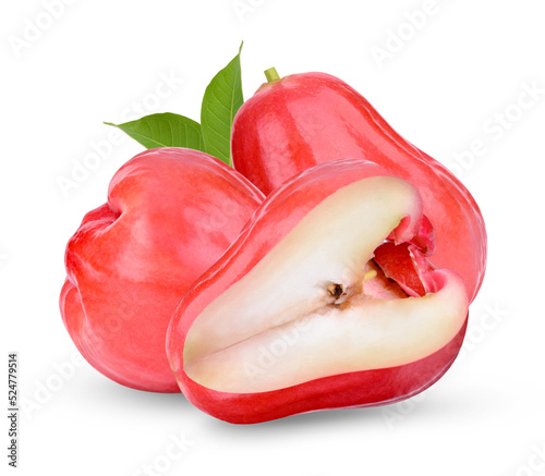 Fresh rose apple with leaves isolated on transparent background (.PNG)