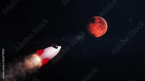 3D Render Rocket Jet Fly to Mars Red Planet On Galaxy Space 3D Illustration Background