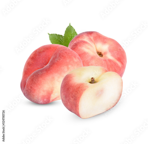 Fresh donut peach with leaves isolated on transparent background (.PNG)