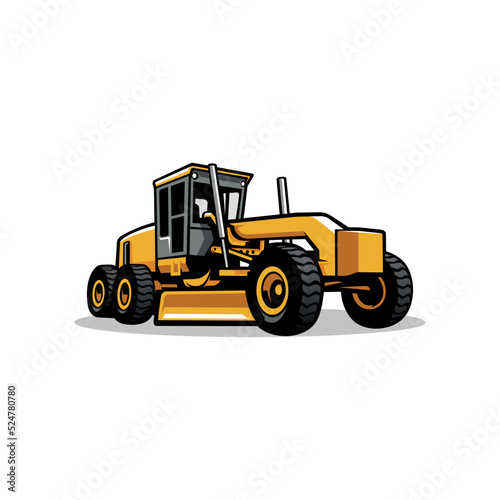 Motor grader. Heavy equipment vehicle illustration vector photo
