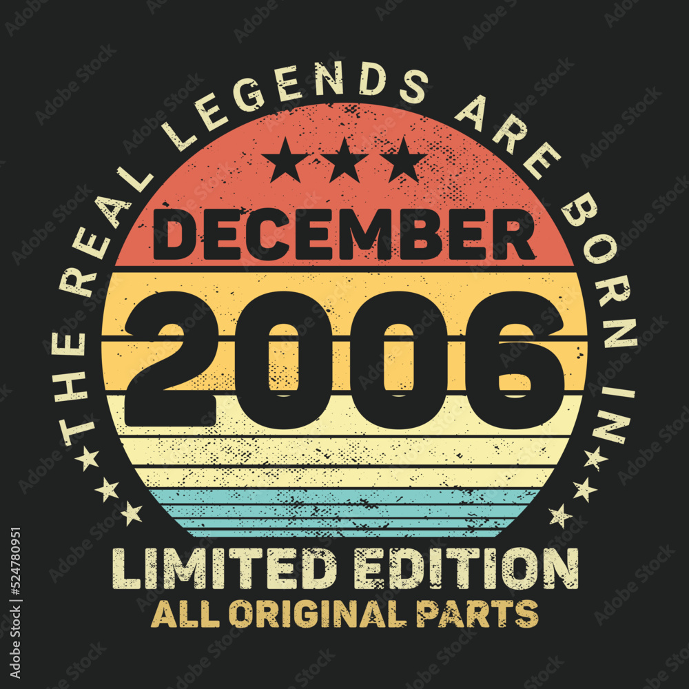The Real Legends Are Born In Decmber 2006, Birthday gifts for women or men, Vintage birthday shirts for wives or husbands, anniversary T-shirts for sisters or brother