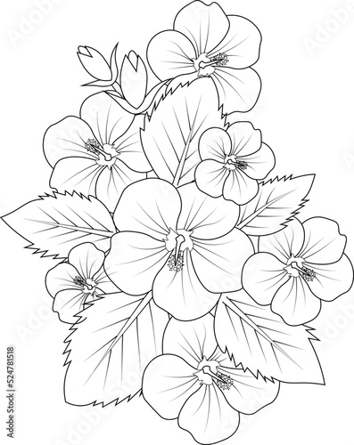 Red hibiscus  Flower Isolated on a White Background. Vector illustration easy sketch hand drawn clip art on whit background coloring page for adult.
