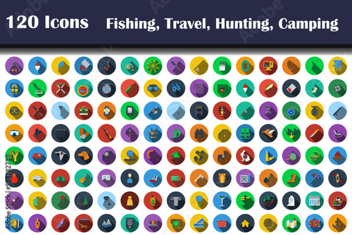 120 Icons Of Fishing, Travel, Hunting, Camping