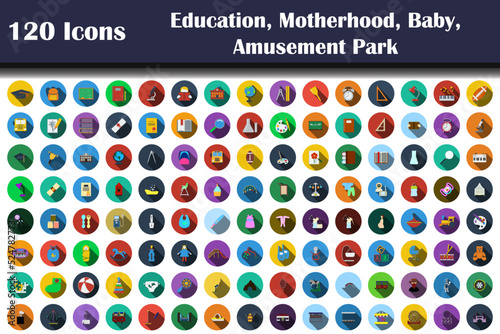 120 Icons Of Education, Motherhood, Baby, Amusement Park