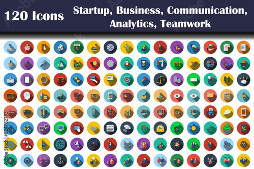 120 Icons Of Startup, Business, Communication, Analytics, Teamwork