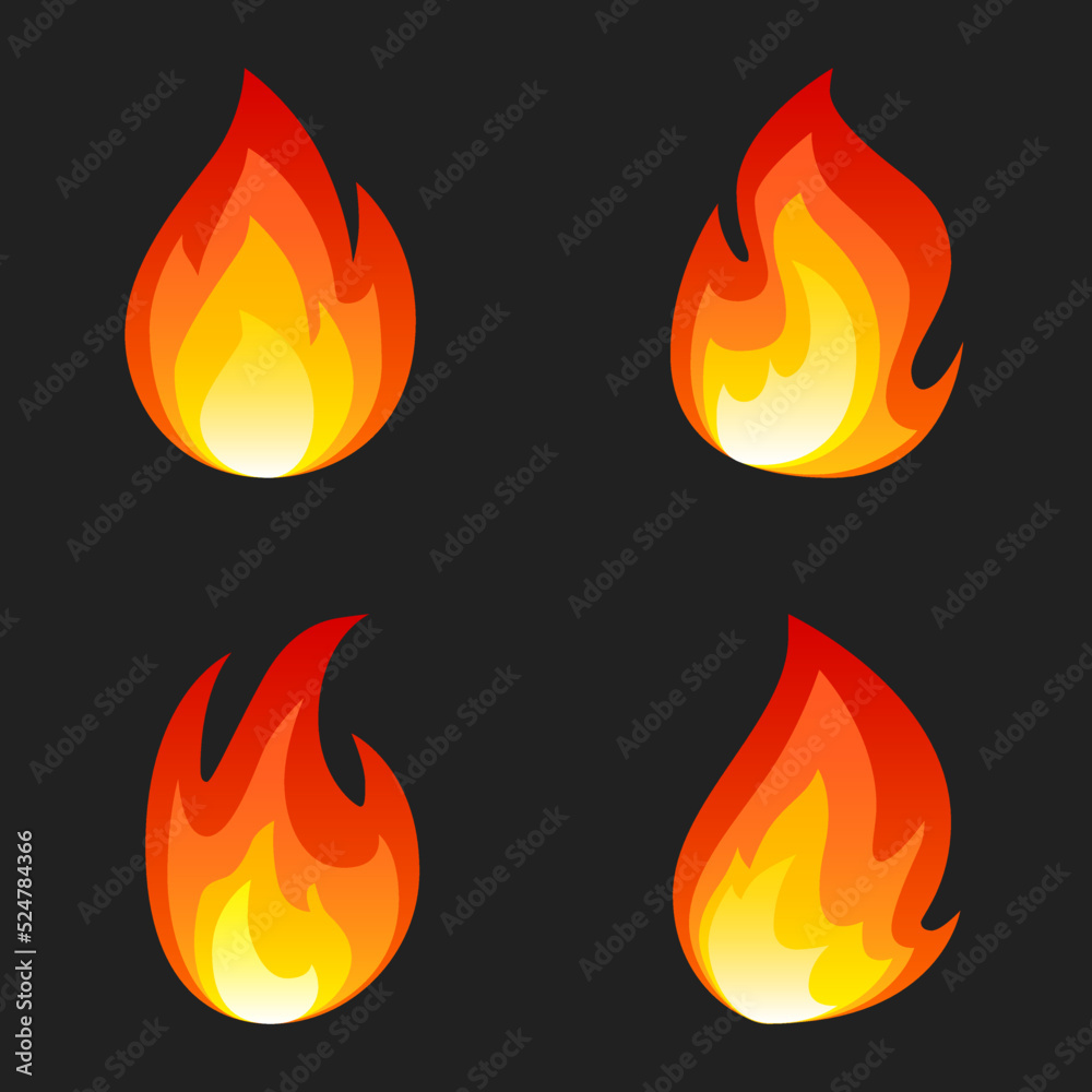 A set of four fires against a dark background. Vector EPS10. A set of four fires against a dark background. Vector EPS10.