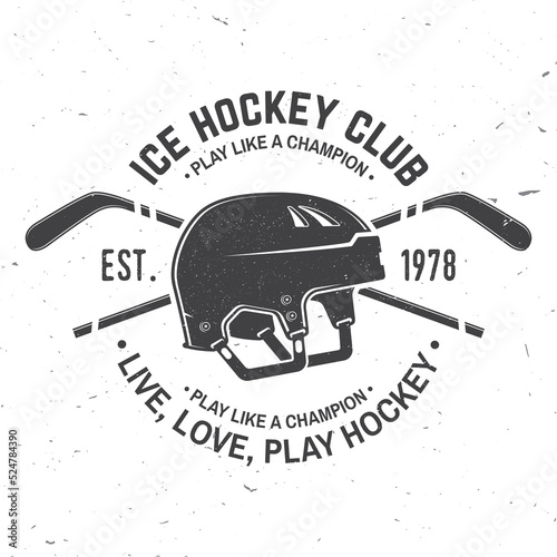 Ice Hockey club logo, badge design. Concept for shirt or logo, print, stamp or tee. Winter sport. Vector illustration. Hockey championship.