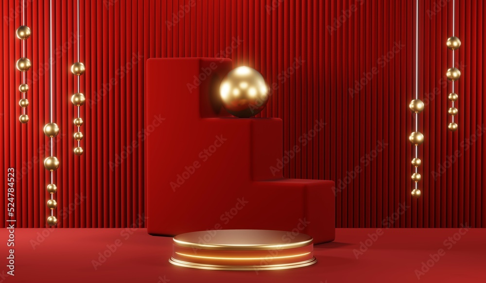 3D rendering of blank product background for cream cosmetics Modern red podium background 3D rendering of blank product background for cream cosmetics Modern red podium background