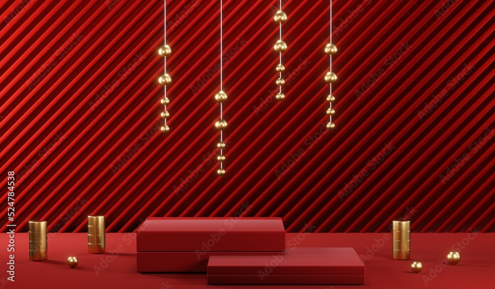 3D rendering of blank product background for cream cosmetics Modern red podium background 3D rendering of blank product background for cream cosmetics Modern red podium background