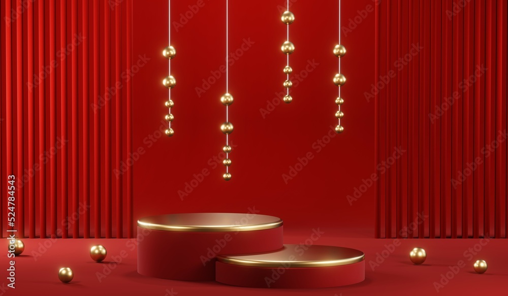 3D rendering of blank product background for cream cosmetics Modern red podium background 3D rendering of blank product background for cream cosmetics Modern red podium background