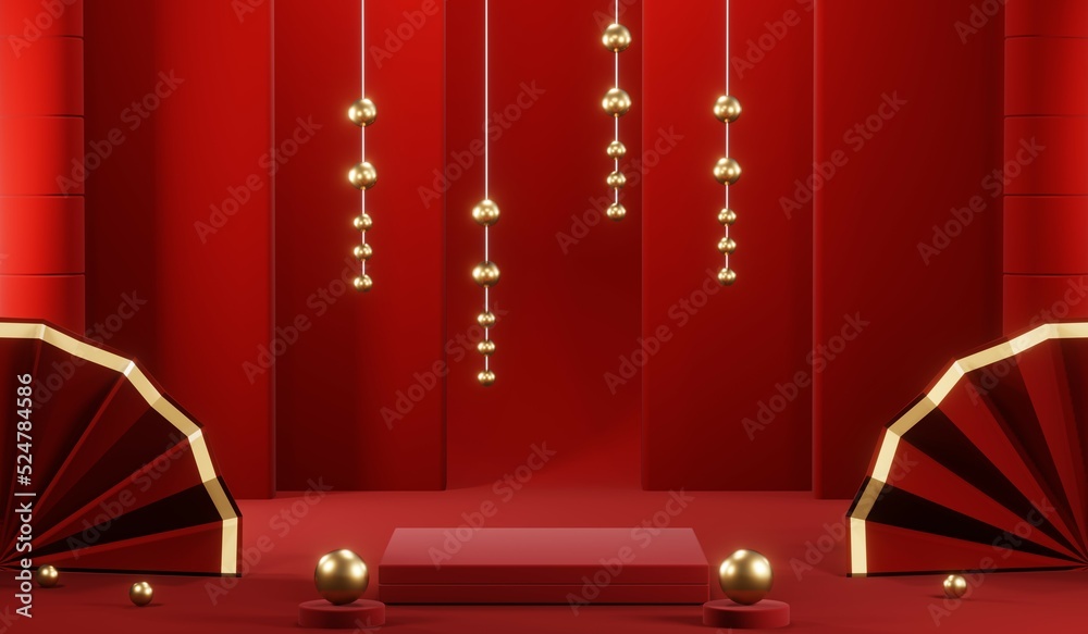3D rendering of blank product background for cream cosmetics Modern red podium background 3D rendering of blank product background for cream cosmetics Modern red podium background