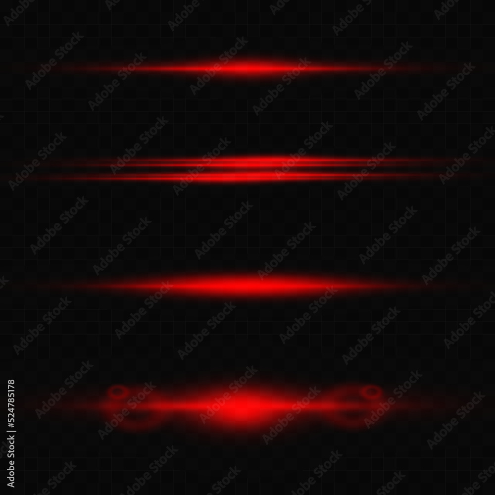 Set of red glowing rays and glare of light, neon line on a transparent background. Vector illustration Set of red glowing rays and glare of light, neon line on a transparent background. Vector illustration