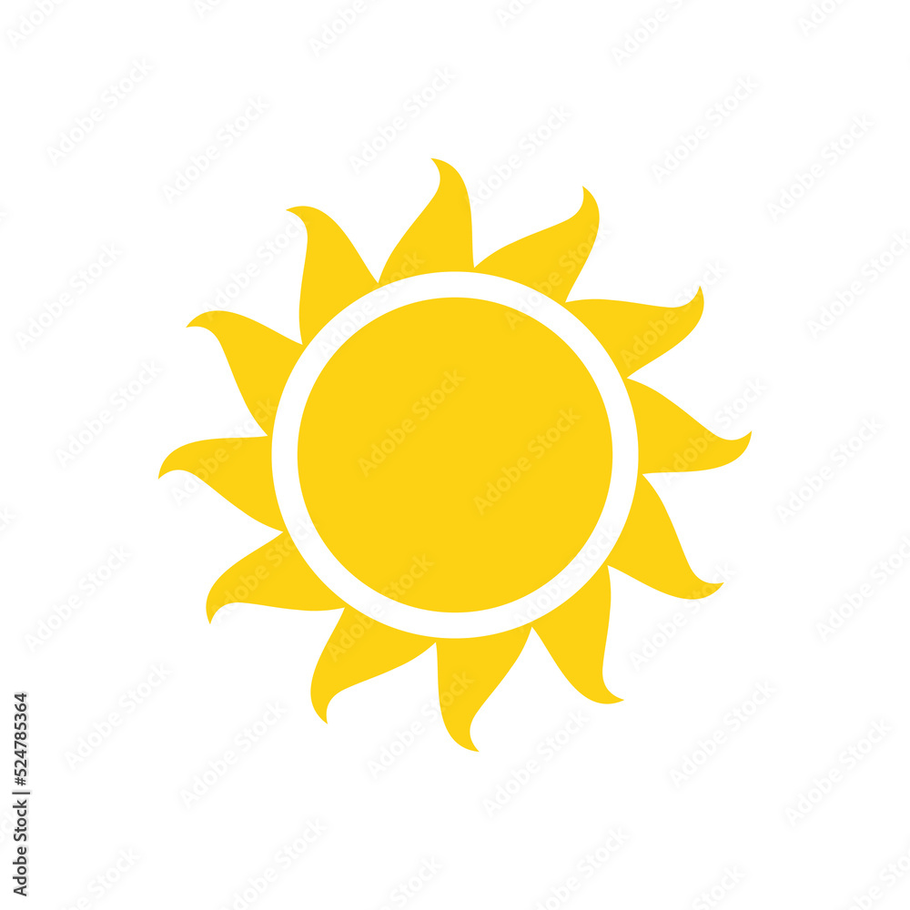 Vector cartoon yellow sun Shining light rays to heat the summer. Isolated on white background. Vector cartoon yellow sun Shining light rays to heat the summer. Isolated on white background.