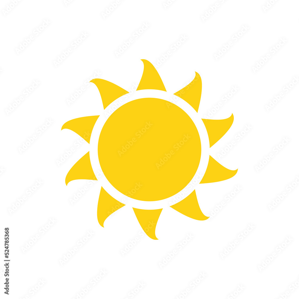 Vector cartoon yellow sun Shining light rays to heat the summer. Isolated on white background. Vector cartoon yellow sun Shining light rays to heat the summer. Isolated on white background.
