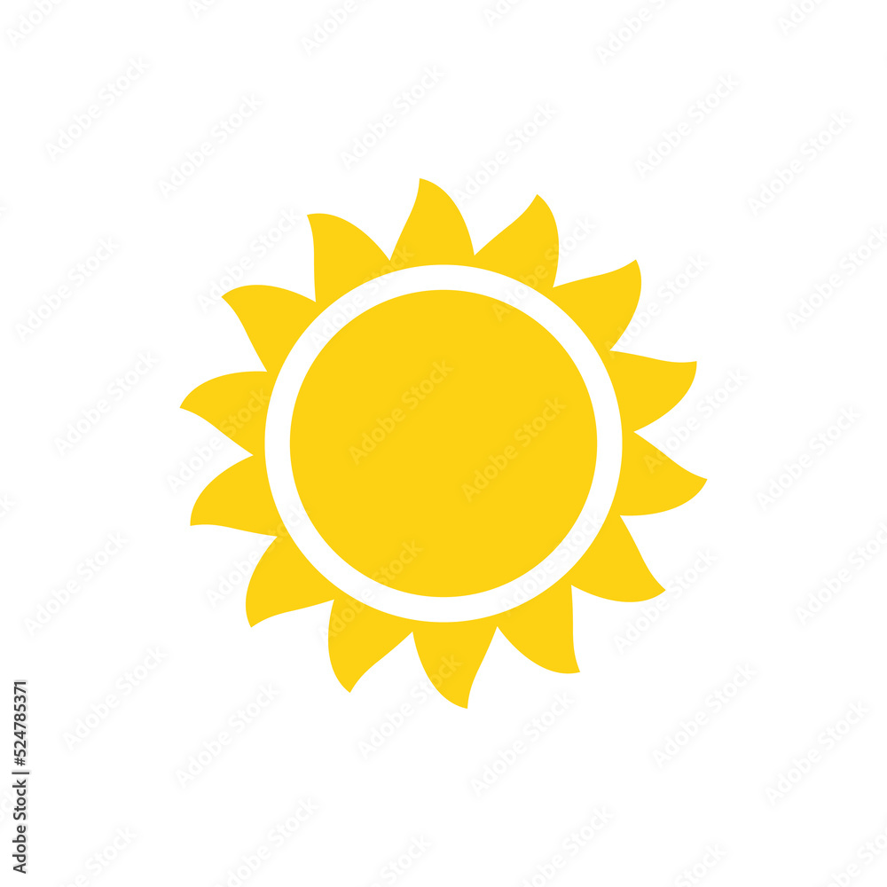 Vector cartoon yellow sun Shining light rays to heat the summer. Isolated on white background. Vector cartoon yellow sun Shining light rays to heat the summer. Isolated on white background.
