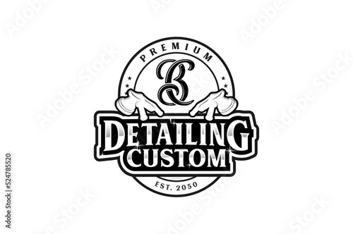 Car detailing custom logo design retro badge baroque luxury element  polish coating service