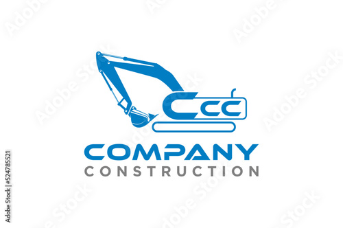 Excavator construction logo design, excavator logo element heavy equipment work. transportation vehicle mining.