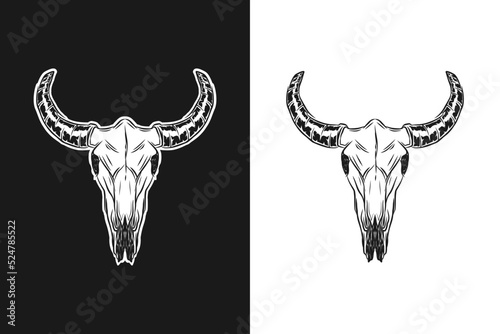 Cow head skull logo design rustic illustration horn vintage farm livestock icon symbol