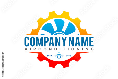 Air conditioning Cooling and heating house logo design blower fan icon symbol cog gear industry symbol