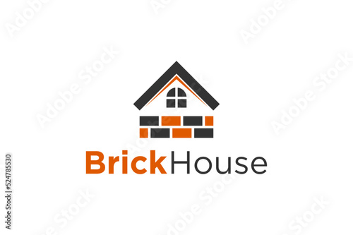 Brick house logo family residence illustration real estate business property