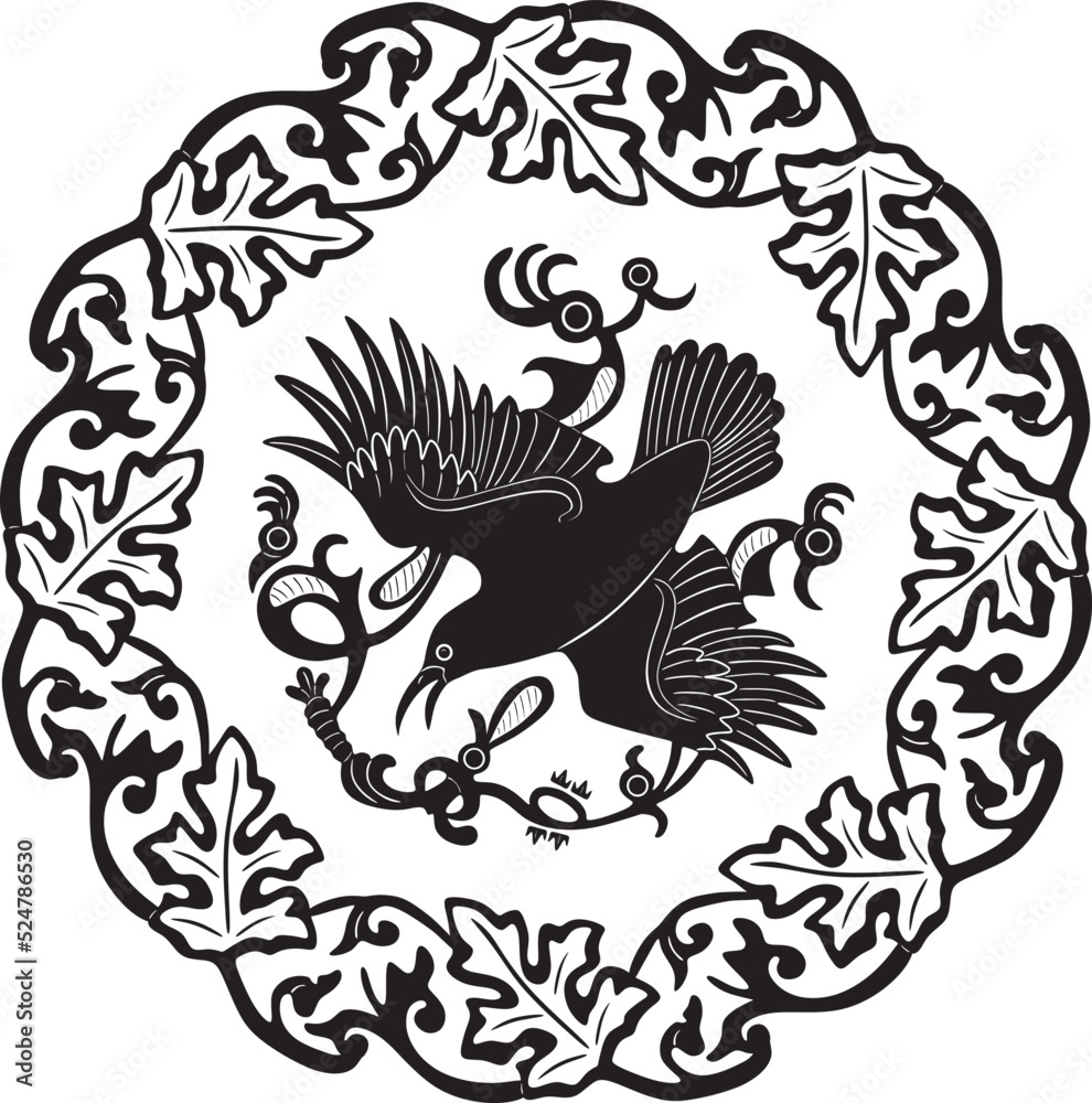 crow bird logo with floral frame crow bird logo with floral frame