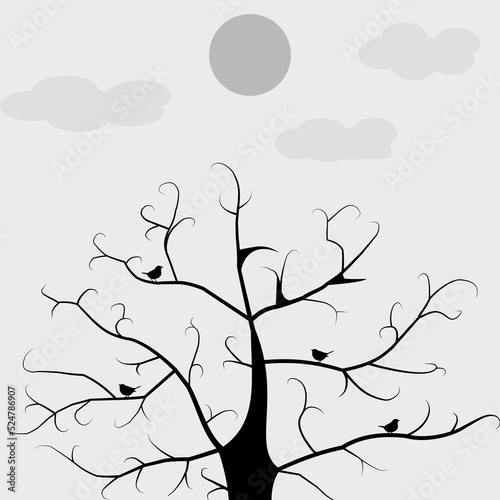 Birds on black tree vector and illustration design