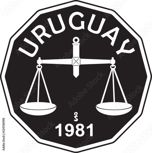 uruguay coin 50 cent with scales year 1981 handmade silhouette vector design