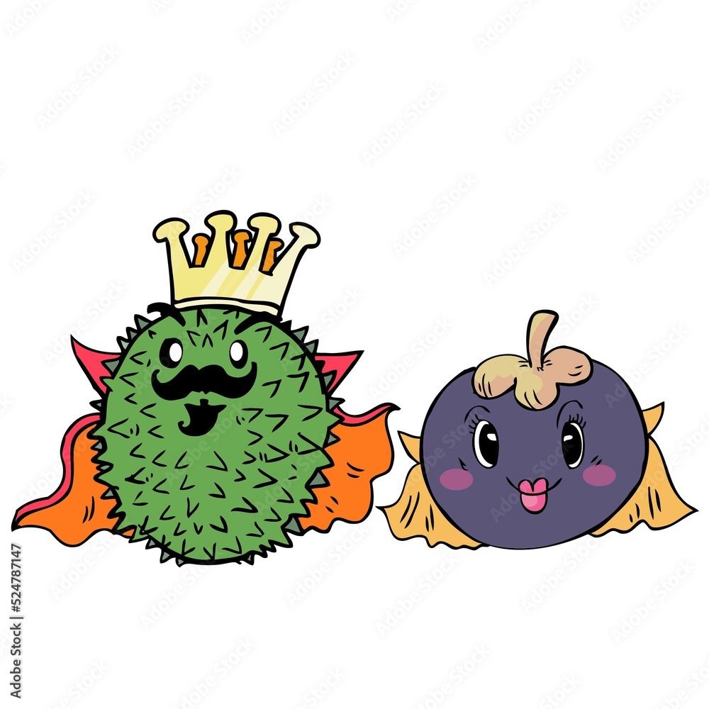 cartoon durian fruit king and mangosteen fruit queen Stock Illustration Adobe Stock