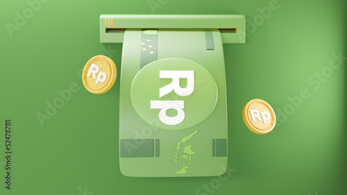 Money rupiah or Indonesian Currency isolated on green background. 3D render illustration